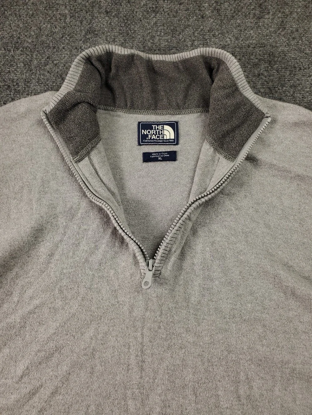The North Face Wool Cotton Sweater Mens XL Quarter Zip Pullover Light Gray Knit